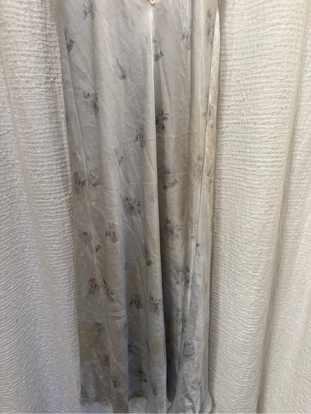 Vintage Calin Lingerie Lace Trim Floral Satin Maxi Slip Dress Medium